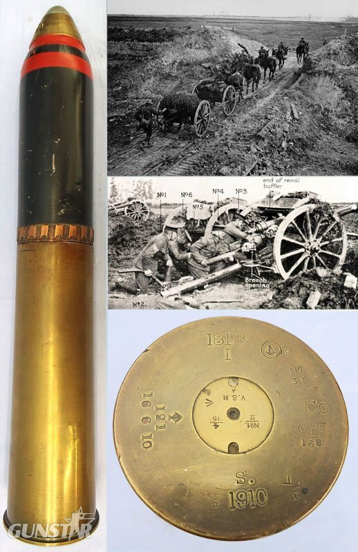 INERT DEACTIVATED. WW1, 1910 Dated, Scarce Indian Army Made, Fired, British Indian Army 18 Pr Shrapnel Round Fitted With a No. 80 Time And Percussion Nose Fuze. - O 2234 INERT DEACTIVATED. WW1, 1910 Dated, Scarce Indian Army Made, Fired, British Indian Army 18 Pr Shrapnel Round Fitted With a No. 80 Time And Percussion Nose Fuze. - O 2234  Other Ammunition in 