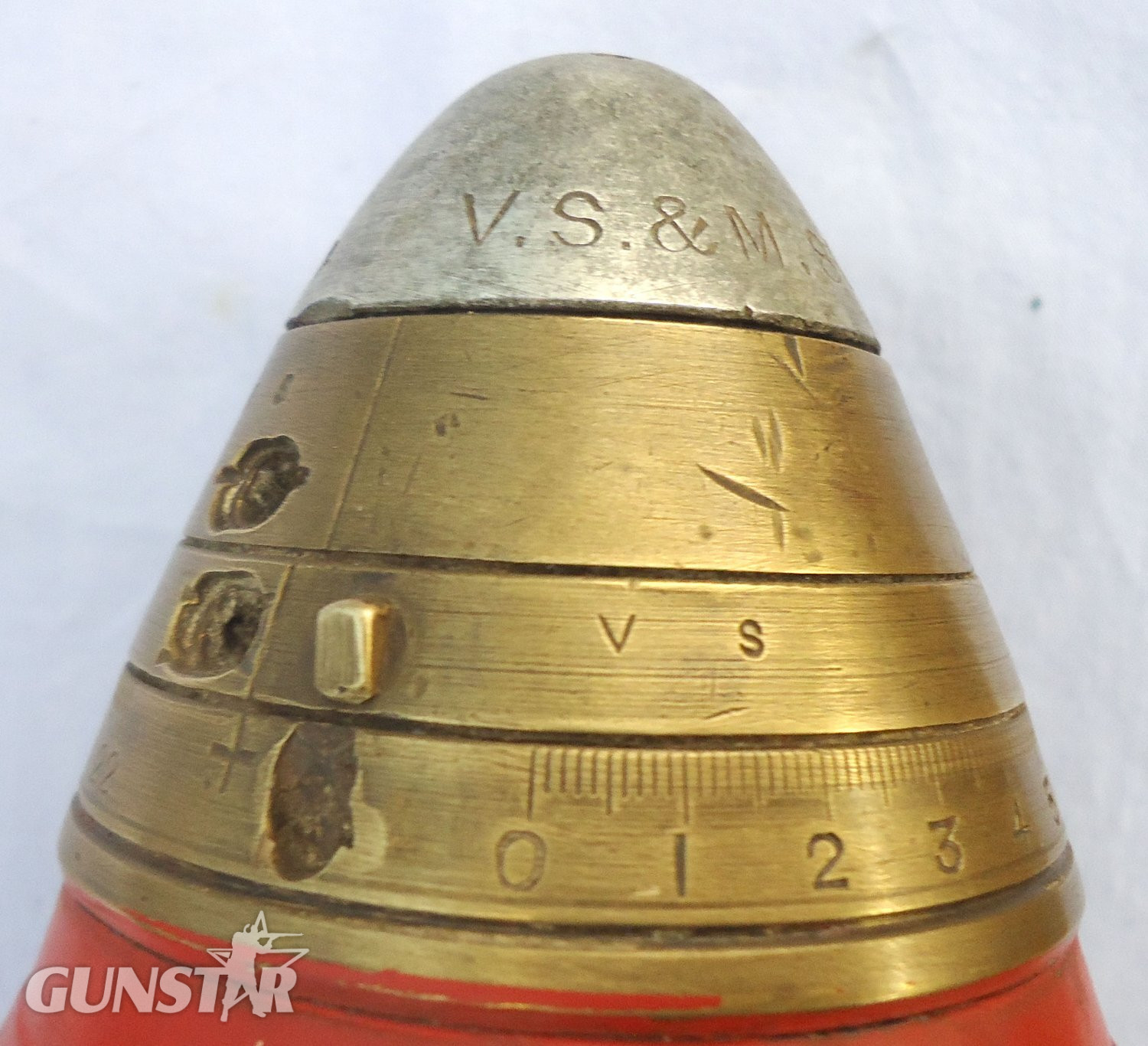 INERT DEACTIVATED. WW1, 1910 Dated, Scarce Indian Army Made, Fired, British Indian Army 18 Pr Shrapnel Round Fitted With a No. 80 Time And Percussion Nose Fuze. - O 2234 INERT DEACTIVATED. WW1, 1910 Dated, Scarce Indian Army Made, Fired, British Indian Army 18 Pr Shrapnel Round Fitted With a No. 80 Time And Percussion Nose Fuze. - O 2234  Other Ammunition 