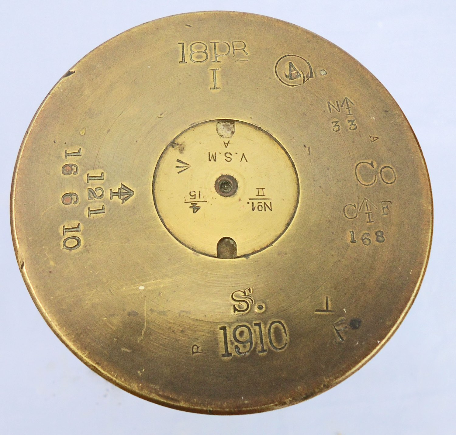 INERT DEACTIVATED. WW1, 1910 Dated, Scarce Indian Army Made, Fired, British Indian Army 18 Pr Shrapnel Round Fitted With a No. 80 Time And Percussion Nose Fuze. - O 2234 INERT DEACTIVATED. WW1, 1910 Dated, Scarce Indian Army Made, Fired, British Indian Army 18 Pr Shrapnel Round Fitted With a No. 80 Time And Percussion Nose Fuze. - O 2234  Other Ammunition