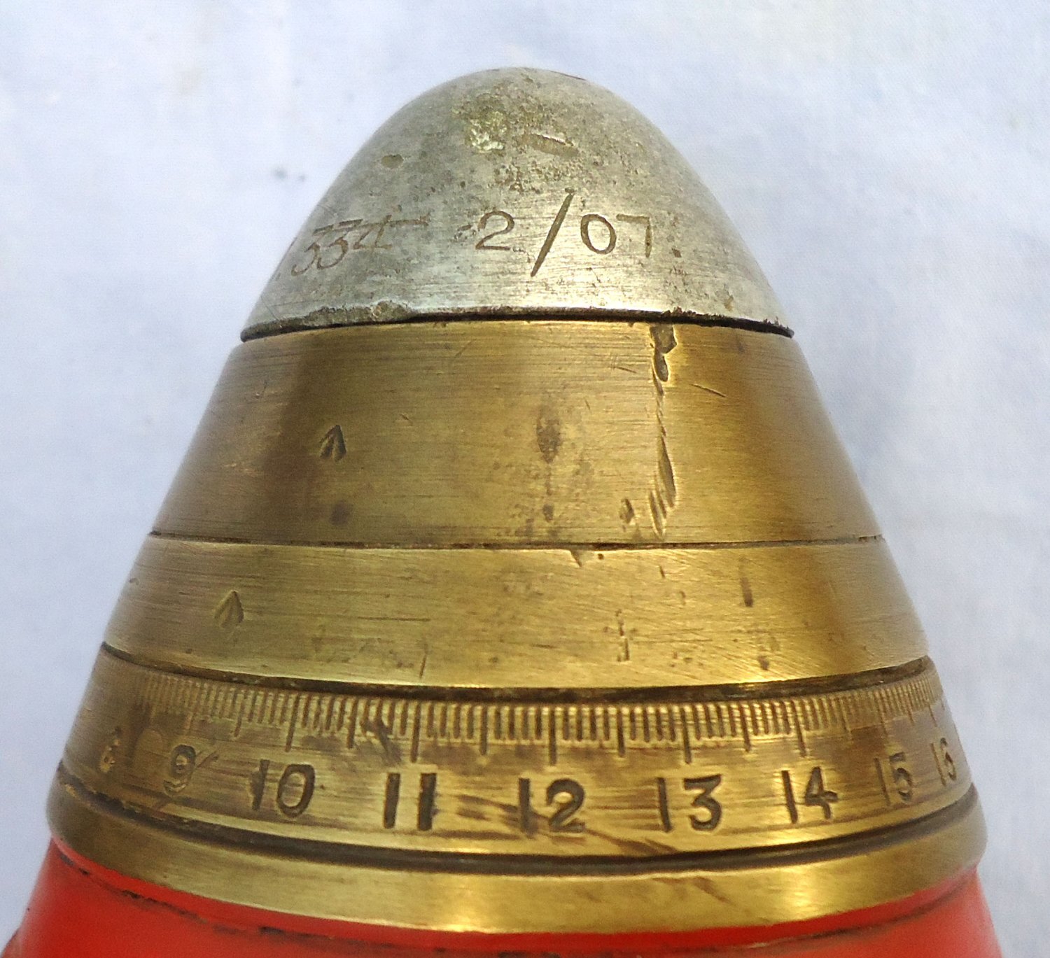 {CATEGORY} - INERT DEACTIVATED. WW1, 1910 Dated, Scarce Indian Army Made, Fired, British Indian Army 18 Pr Shrapnel Round Fitted With a No. 80 Time And Percussion Nose Fuze. - O 2234 INERT DEACTIVATED. WW1, 1910 Dated, Scarce Indian Army Made, Fired, British Indian Army 18 Pr Shrapnel Round Fitted With a No. 80 Time And Percussion Nose Fuze. - O 2234  Other Ammunition in 