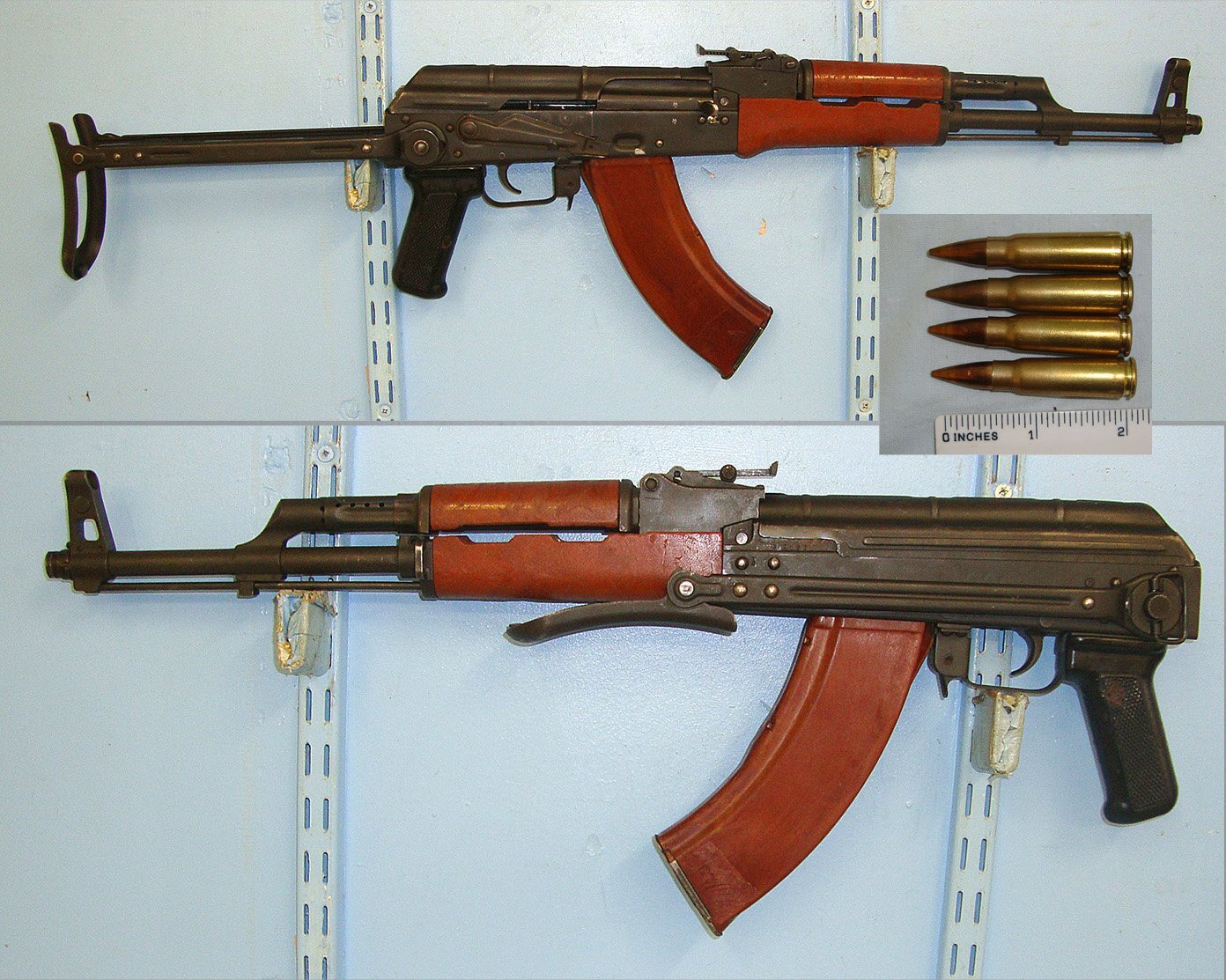  Cold War Era Hungarian / Soviet Russian Kalashnikov AK47 / AKMS 7.62 x 39mm Assault Rifle With Folding Stock & 4 Inert Deactivated Rounds Of Ammunition**MOVING PARTS UK 2015 DEACTIVATION** Sn 23548:2 None Machine Gun