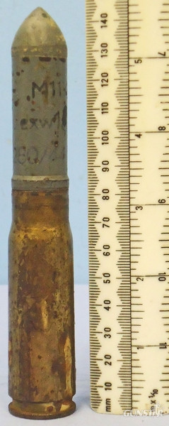 INERT DEACTIVATED. German, WW2, 1943 Dated 20 mm MK151/20 (20x82) Practice Meinengeschloss (M geschloss) Cannon Round. - O 964 INERT DEACTIVATED. German, WW2, 1943 Dated 20 mm MK151/20 (20x82) Practice Meinengeschloss (M geschloss) Cannon Round. - O 964  Other Ammunition in 