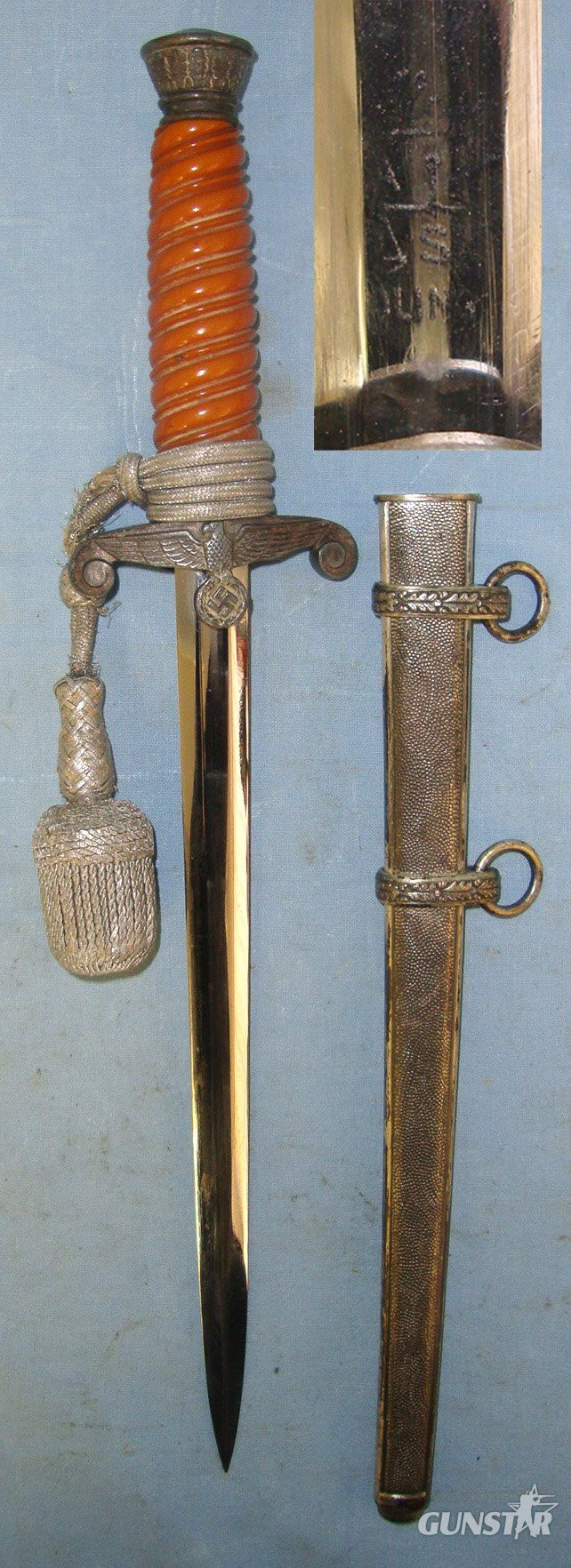 WW2 Era 1935 Pattern Alcoso (Alex Coppel), Solingen, Nazi German Army Officer\'s Dagger With Bullion Cord, Portepee & Scabbard. Sn 22441:3 Dagger in 