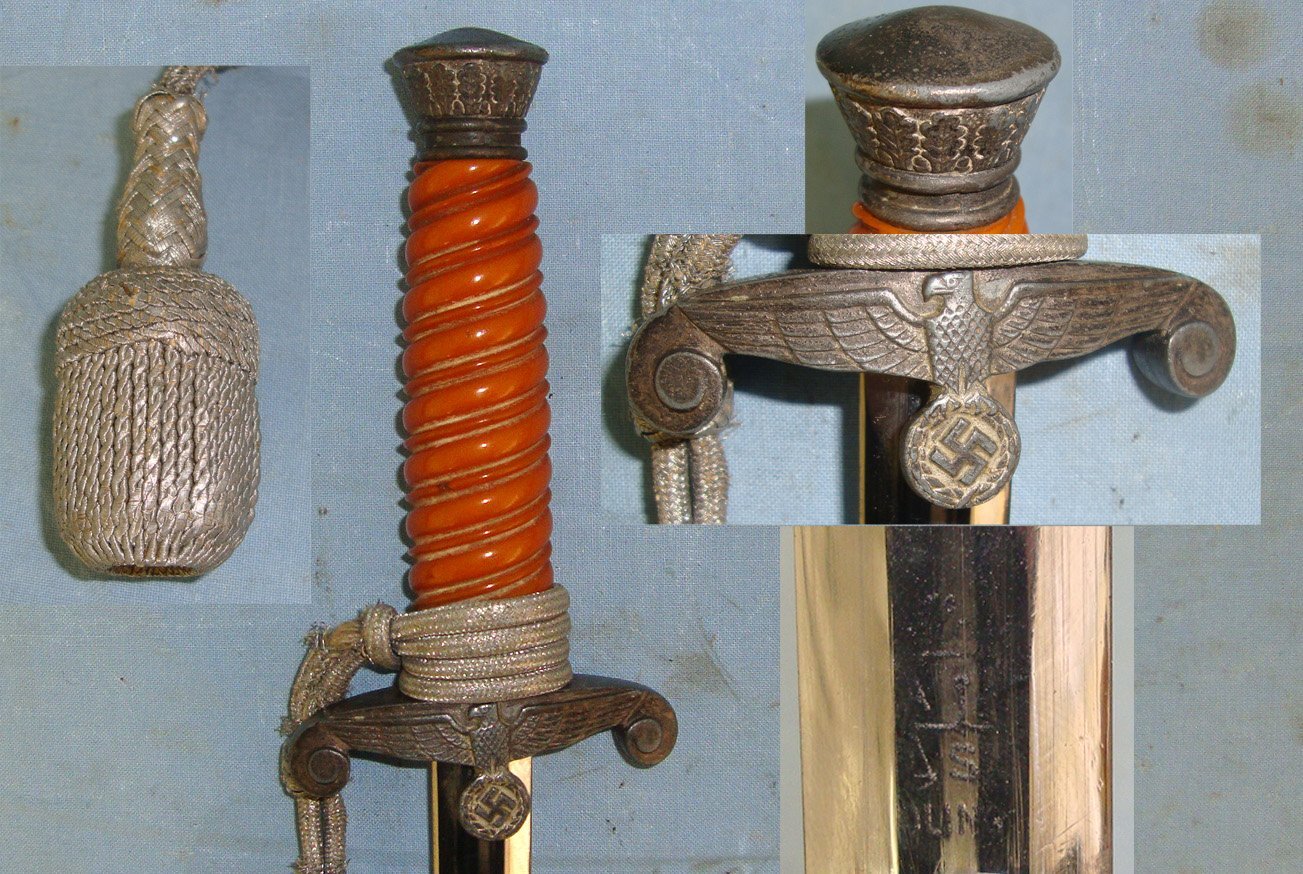 WW2 Era 1935 Pattern Alcoso (Alex Coppel), Solingen, Nazi German Army Officer\'s Dagger With Bullion Cord, Portepee & Scabbard. Sn 22441:3 Dagger