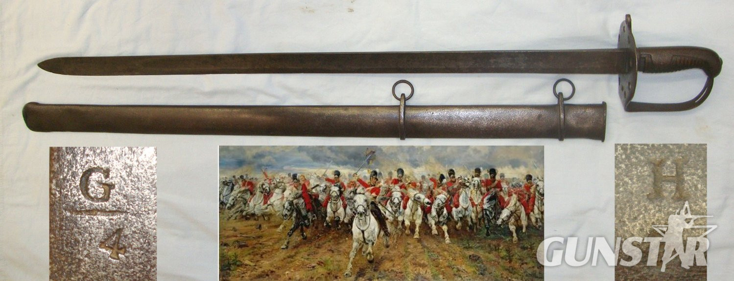 RARE**ICONIC NAPOLEONIC WARS ERA**British Ordnance 1796 Pattern Heavy Cavalry Sword With Regiment Troop Marking G /4 & Scabbard Regiment Troop Marked H3. Sn 22645:2 Sword in 