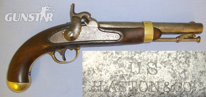 1851 U.S Army Haston & Co Middletown Connecticut Model 1842 .54 Calibre Muzzle Loading Percussion Cavalry Pistol .54 Cal Muzzleloader Muzzleloader in 