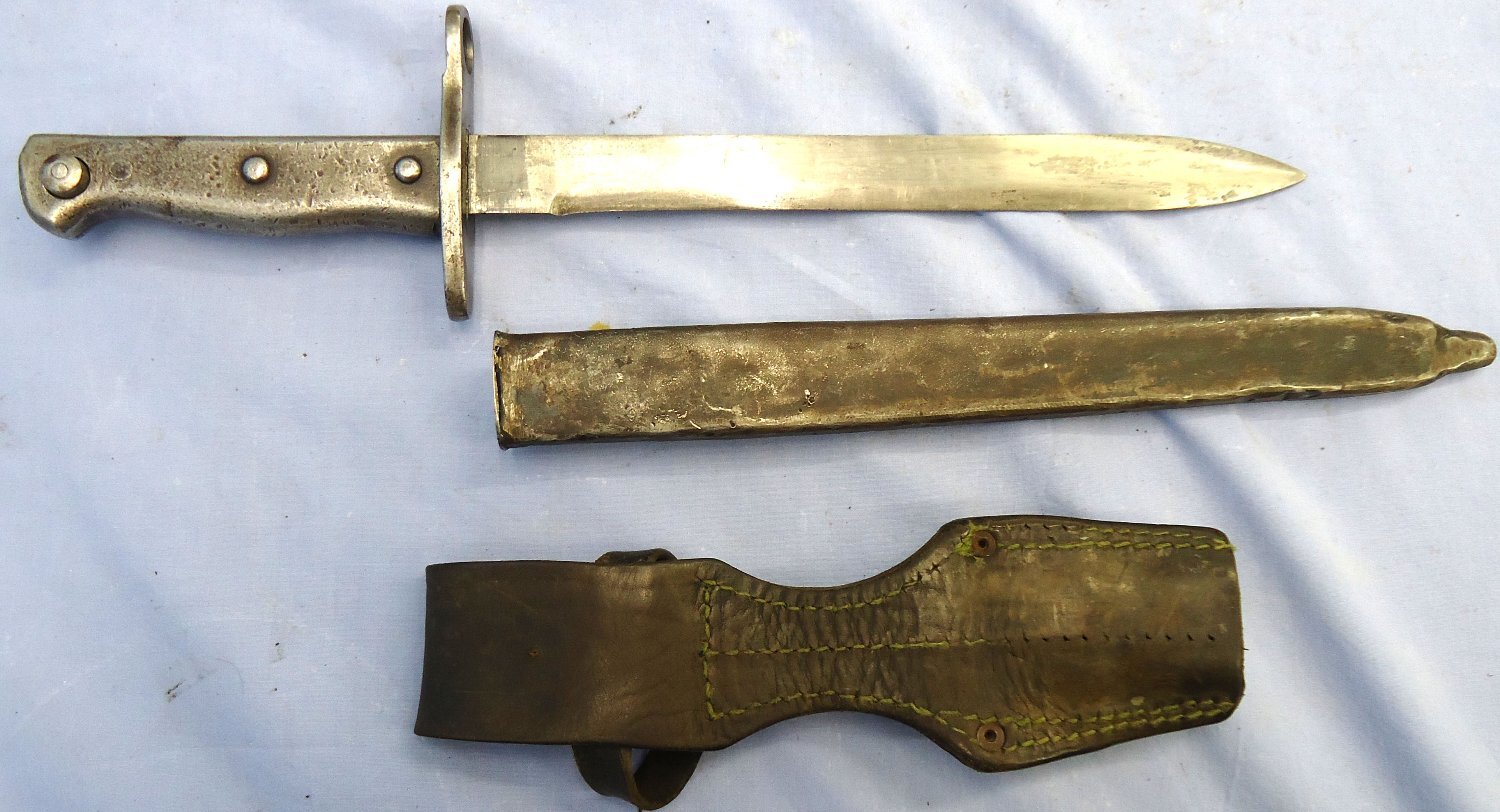 WW1, Turkish, Ersatz Pattern Model 1890 Bayonet, Steel Scabbard and Leather Frog. Sn 23478:3 Bayonet - {CATEGORY}