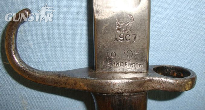  Sanderson British 1st Pattern, 1909 Dated Hook Quillon '07' Sword Bayonet By San Bayonet