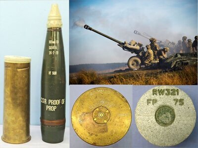 INERT DEACTIVATED. Unfired, British L118, 105MM Howitzer (105x371R) C.S.R. PROOF, High Explosive (H.E) Substitute Round. - O 2130 INERT DEACTIVATED. Unfired, British L118, 105MM Howitzer (105x371R) C.S.R. PROOF, High Explosive (H.E) Substitute Round. - O 2130  Other Ammunition