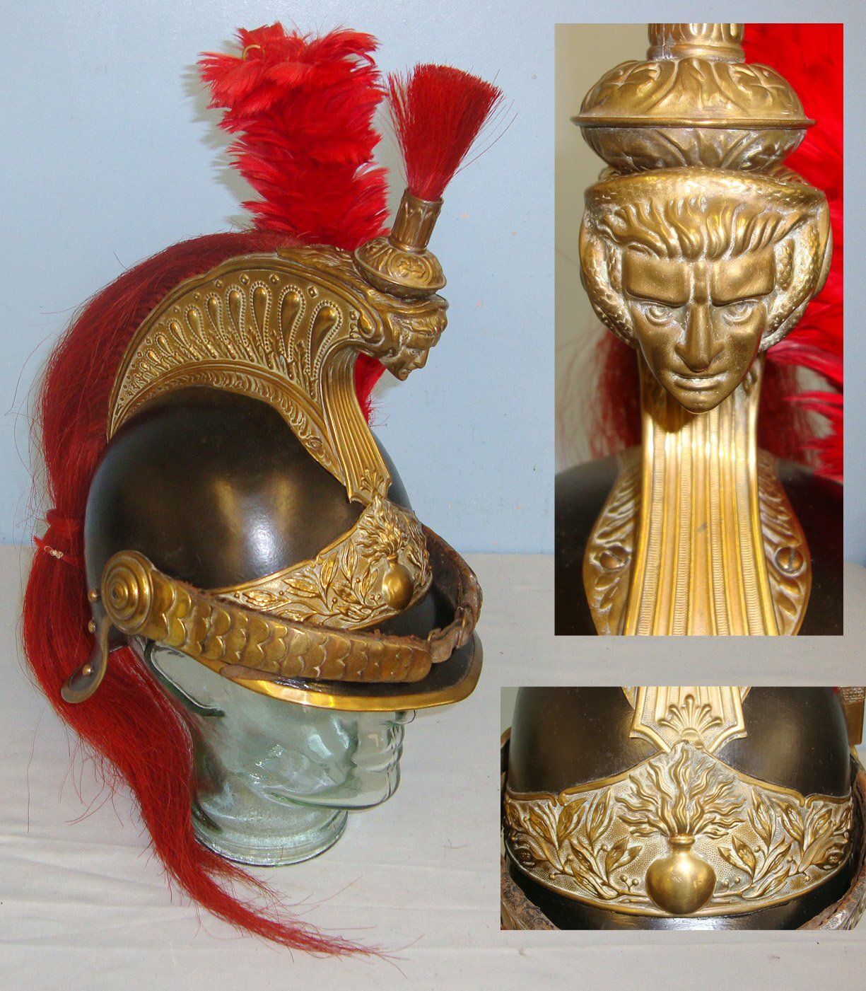 Late 1800\'s Third Republic Era French Model 1876 Cuirassier Cavalry Regiment Helmet by Alexis Godillot (1816-1893) With Plumes & Horse Hair Mane. Sn 17563  Clothing