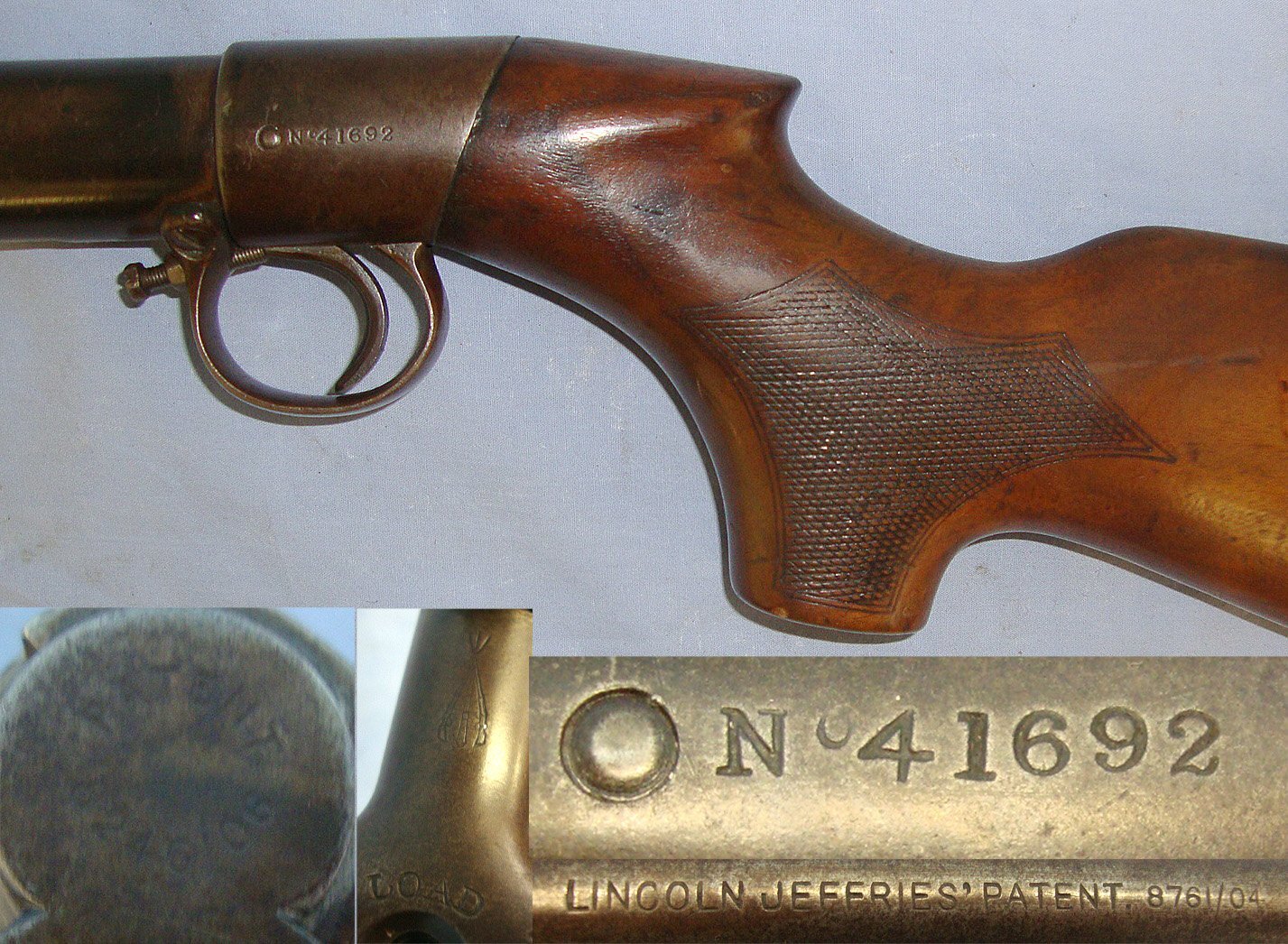 1905-1914 BSA Lincoln Jeffries Patent Improved Model D .177 Calibre Pistol Grip Stock Variant Underlever Air Rifle With Correct ‘Bayonet’ Catch Lever. Sn 23457 air rifle .177