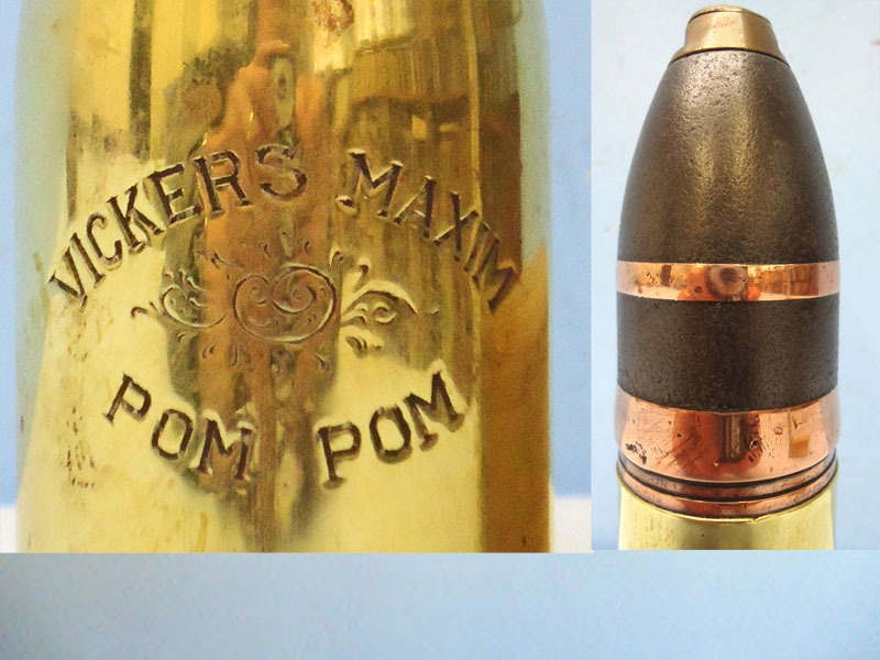  DEACTIVATED INERT. British Boer War Era, Vickers Son & Maxim 37mm (37 x 94R) Pom Pom Nose Fused HE (High Explosive) Round Factory Presentation Round. - O 1723 DEACTIVATED INERT. British Boer War Era, Vickers Son & Maxim 37mm (37 x 94R) Pom Pom Nose Fused HE (High Explosive) Round Factory Presentation Round. - O 1723  Other Ammunition