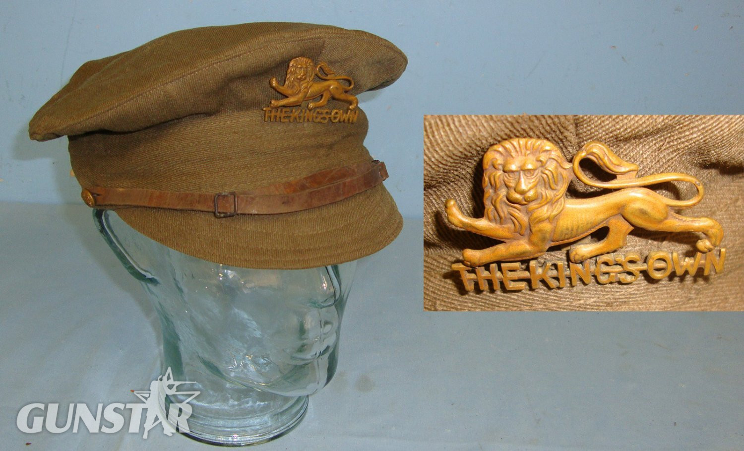 RARE**WW1 1918 British WD King\'s Own Royal Regiment (Lancaster) Other Ranks Peaked ‘Denim’ Trench Service Cap With Regimental Cap Badge. Sn 22553:13  Clothing in 