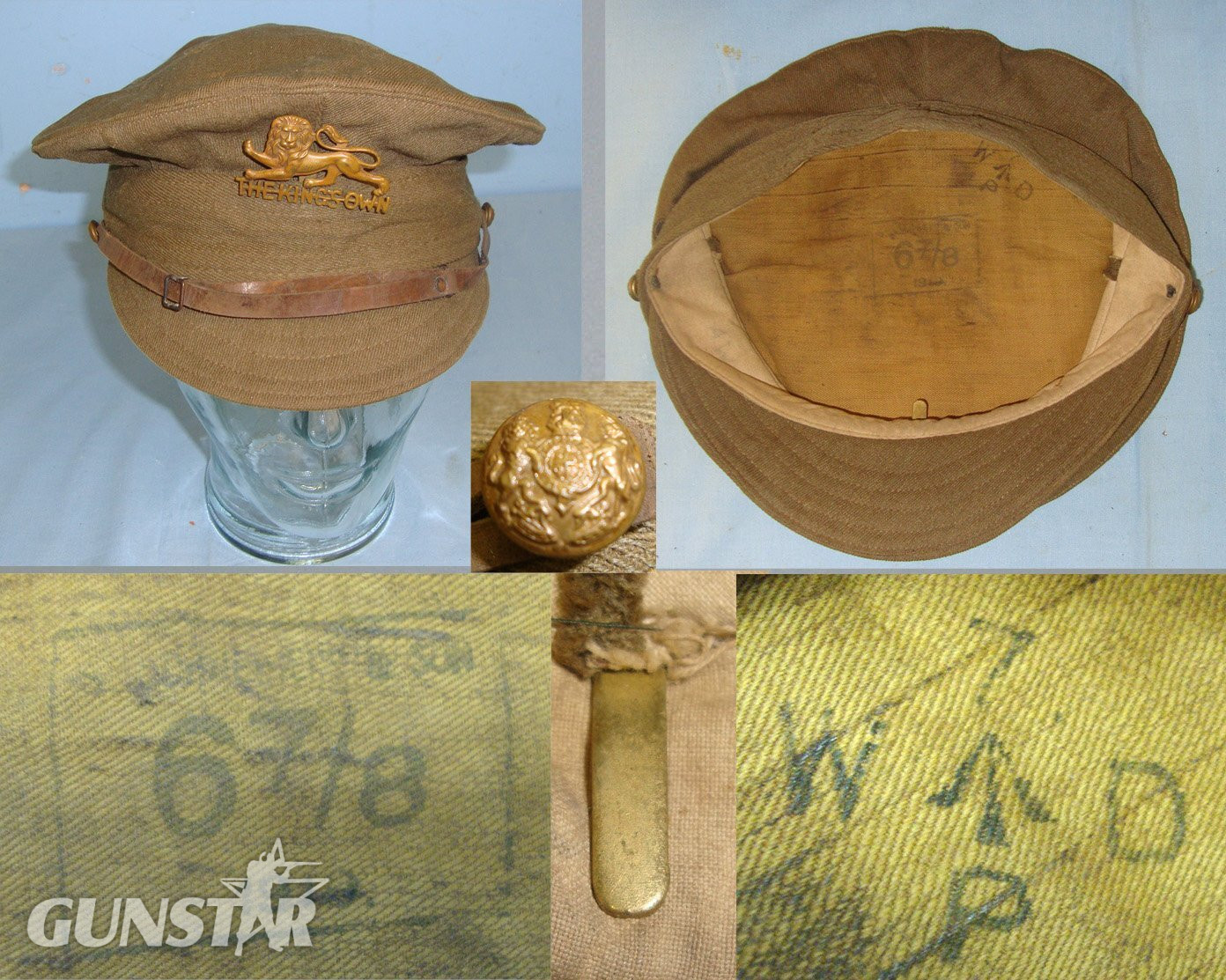 RARE**WW1 1918 British WD King\'s Own Royal Regiment (Lancaster) Other Ranks Peaked ‘Denim’ Trench Service Cap With Regimental Cap Badge. Sn 22553:13  Clothing