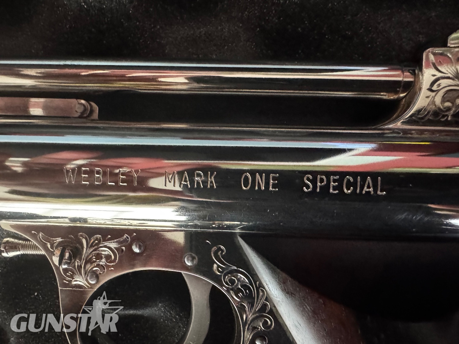  Webley mark one special in .177 in Nickel plate . ENGRAVED. Don Blocksidge Mk 1 special .177
