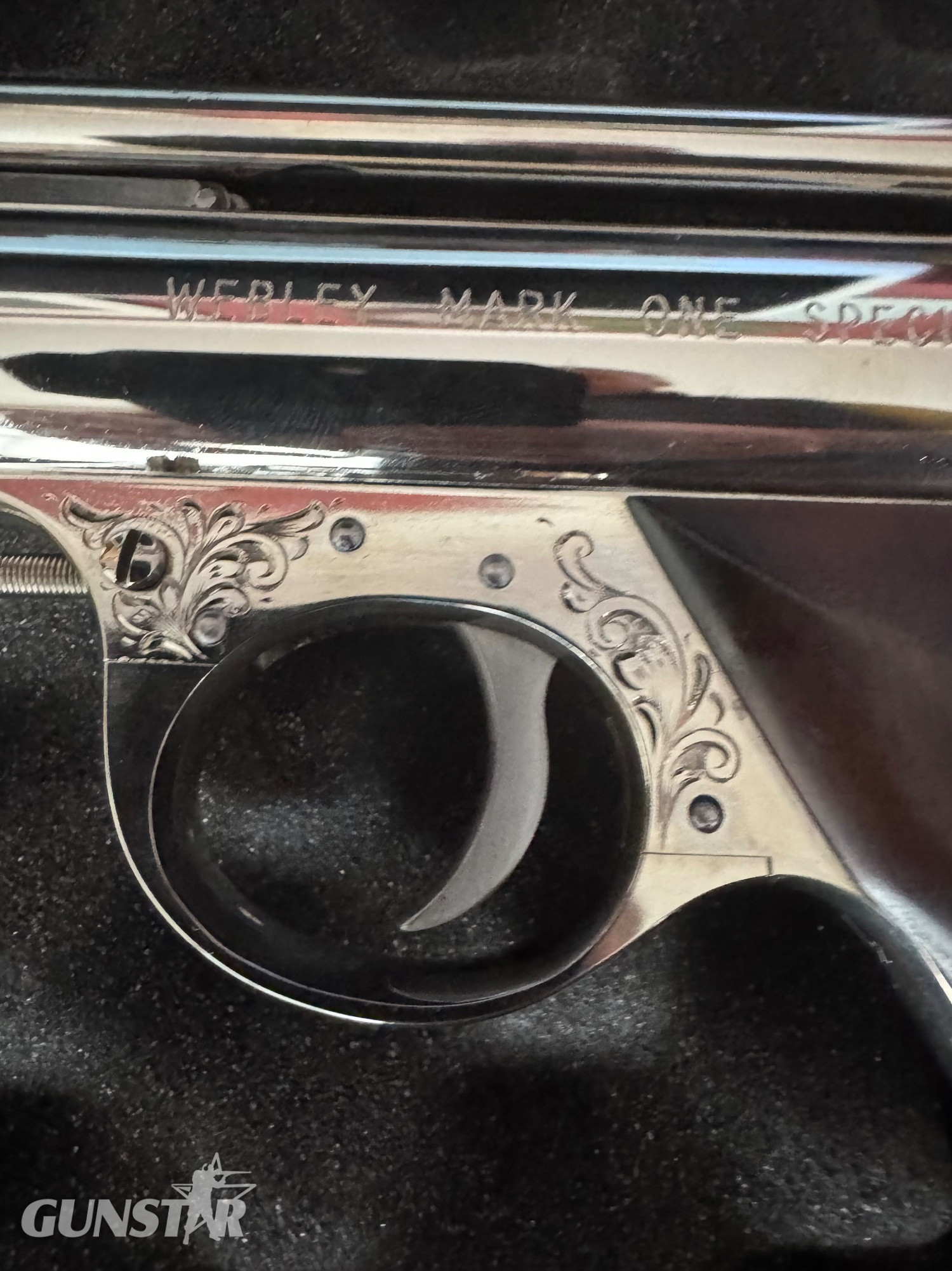 Webley mark one special in .177 in Nickel plate . ENGRAVED. Don Blocksidge Mk 1 special .177 - {CATEGORY}