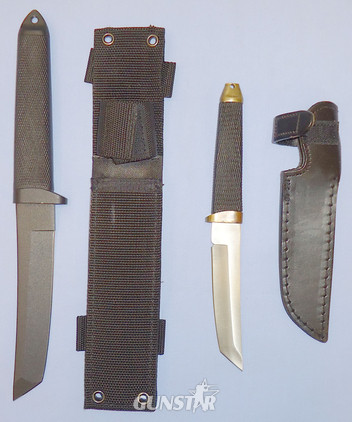 Two Tantos With Webbing and Leather Sheaths. 21263. Knive in 