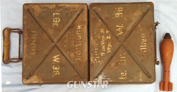 Metal Ammunition carrier containing 10 Near Mint German 5 cm, Mortar Rounds. Metal Ammunition carrier containing 10 Near Mint German 5 cm, Mortar Rounds. Antique & Militaria