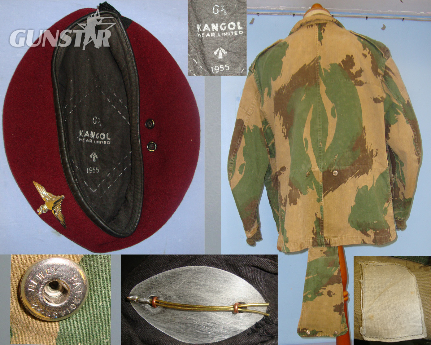 Cold War 1955 British WD Red Beret With Queen’s Crown Parachute Regiment Badge By Kangol Ltd Size 6 7/8 & WW2 Pattern 1952 British Camouflaged Denison Smock. Sn 21207  Clothing