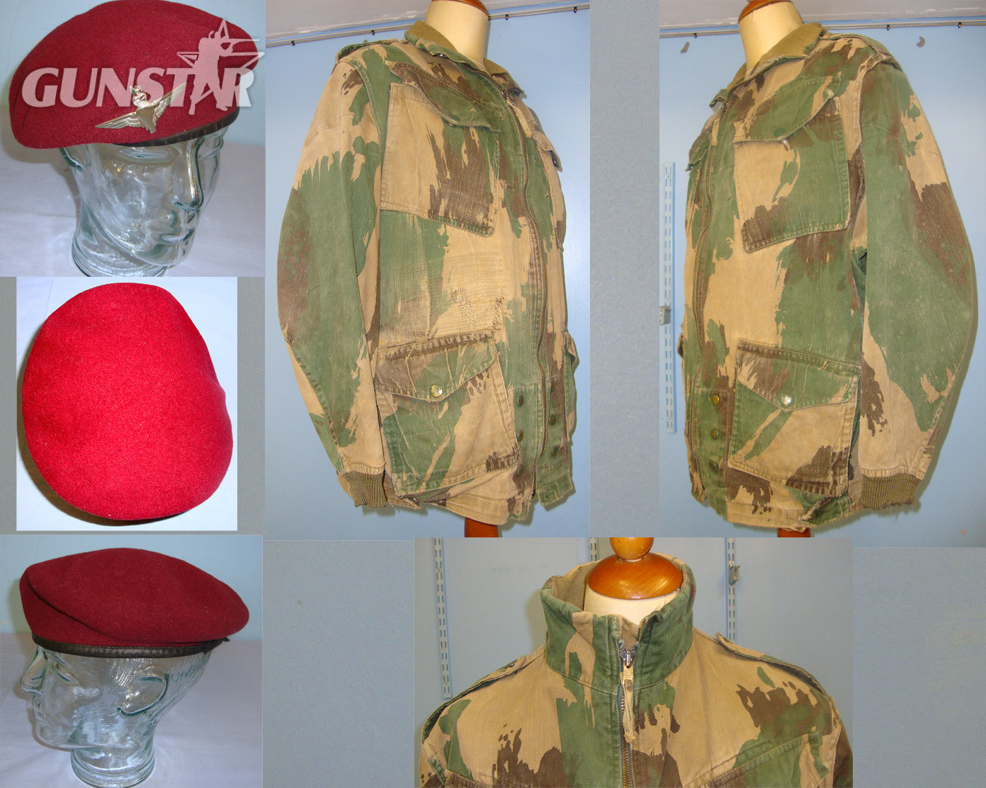  Cold War 1955 British WD Red Beret With Queen’s Crown Parachute Regiment Badge By Kangol Ltd Size 6 7/8 & WW2 Pattern 1952 British Camouflaged Denison Smock. Sn 21207  Clothing
