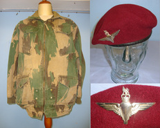 Cold War 1955 British WD Red Beret With Queen’s Crown Parachute Regiment Badge By Kangol Ltd Size 6 7/8 & WW2 Pattern 1952 British Camouflaged Denison Smock. Sn 21207  Clothing