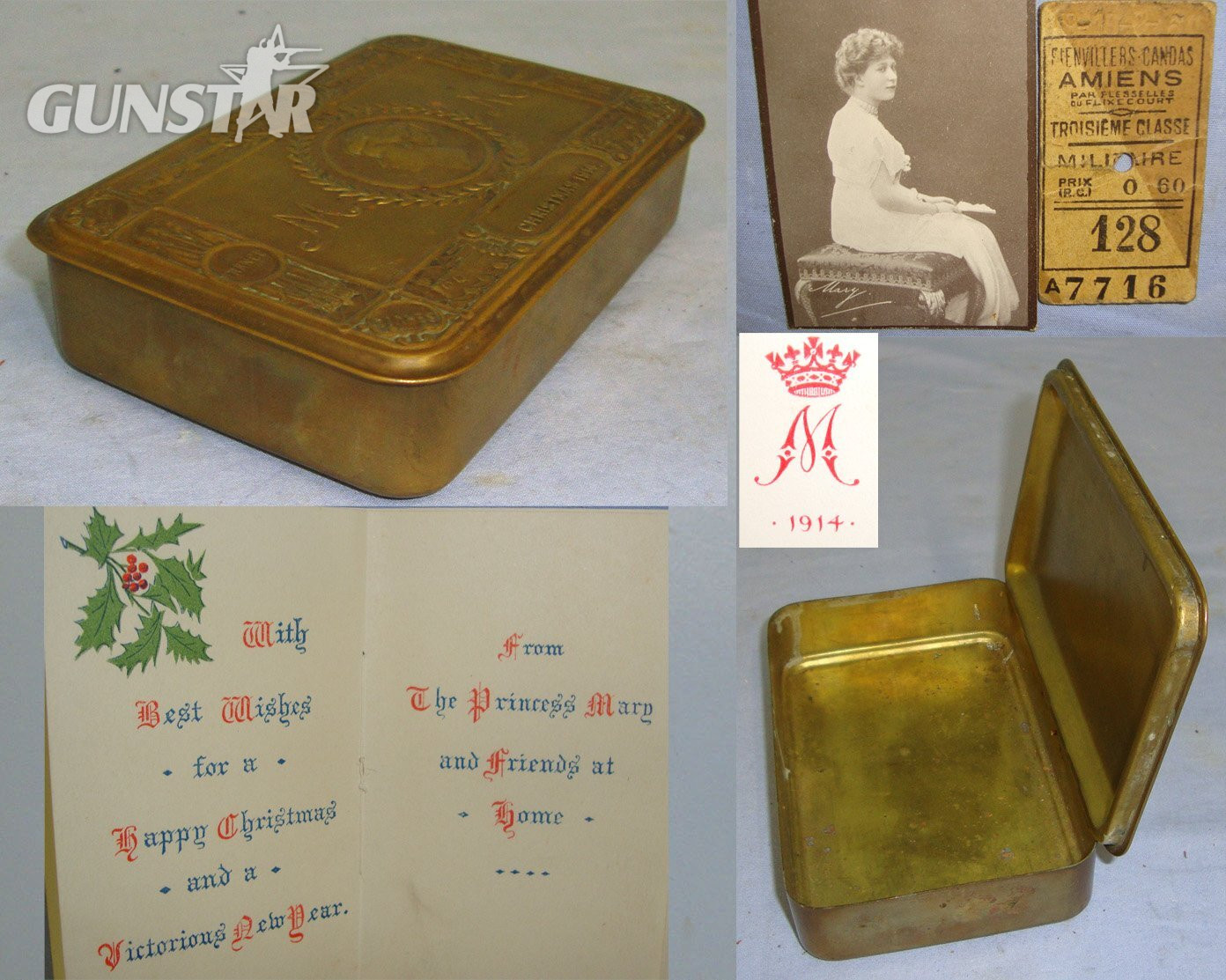 ORIGINAL**Early WW1 Christmas 1914 Princess Mary's Brass Gift Fund Box With Original Contents. Sn 22987:3  Antique & Militaria