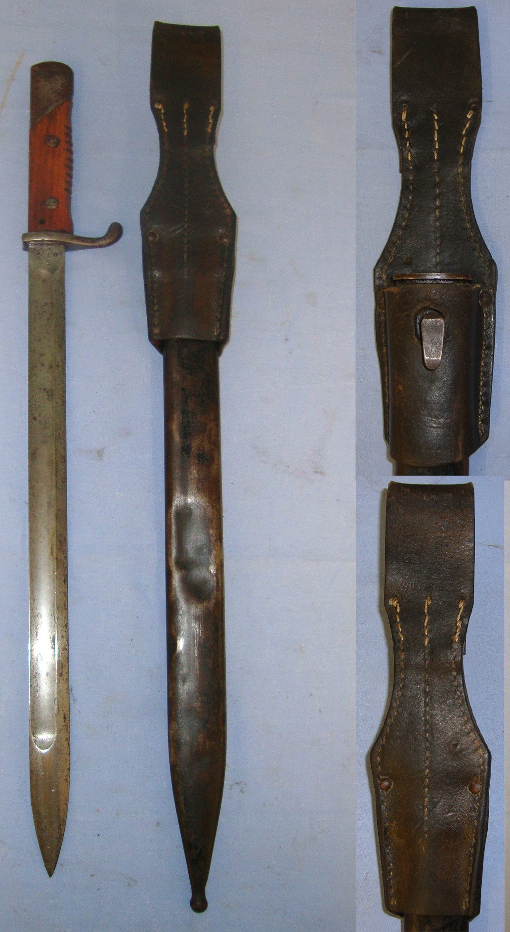  VERY RARE & DESIRABLE**WW1 C1915 Imperial German Model S15 Gottscho Machine Gunners Bayonet & Scabbard With Rare To Find Original Leather Frog. Sn 21426 Bayonet