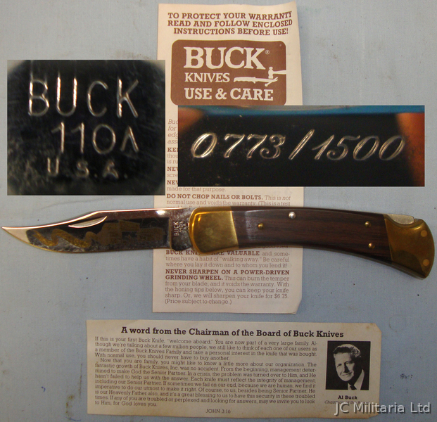  *Limited Edition* Buck 110 Lock Knife with Wall Display and Box. ED 2571 Knive