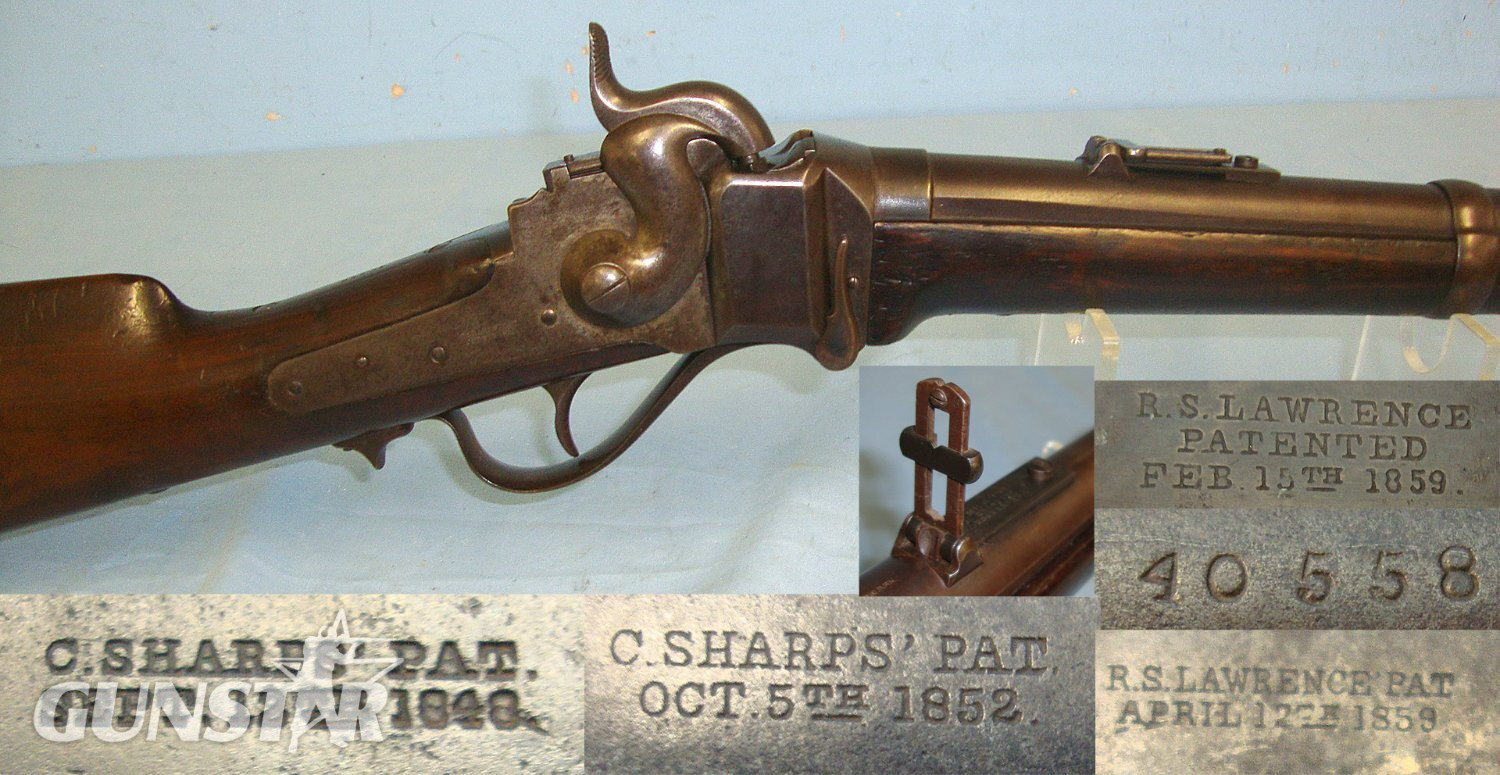  RARE**ORIGINAL**American Civil War Era, Sharps New Model 1859 .52” Paper Cartridge Capping Breech Loading Percussion Single Shot Rifle With Lawrence 1859 Patent Flip Up Ladder Rear Sight & Patch Box. Sn 23386 Sharps  Single Shot Obsolete Rifle