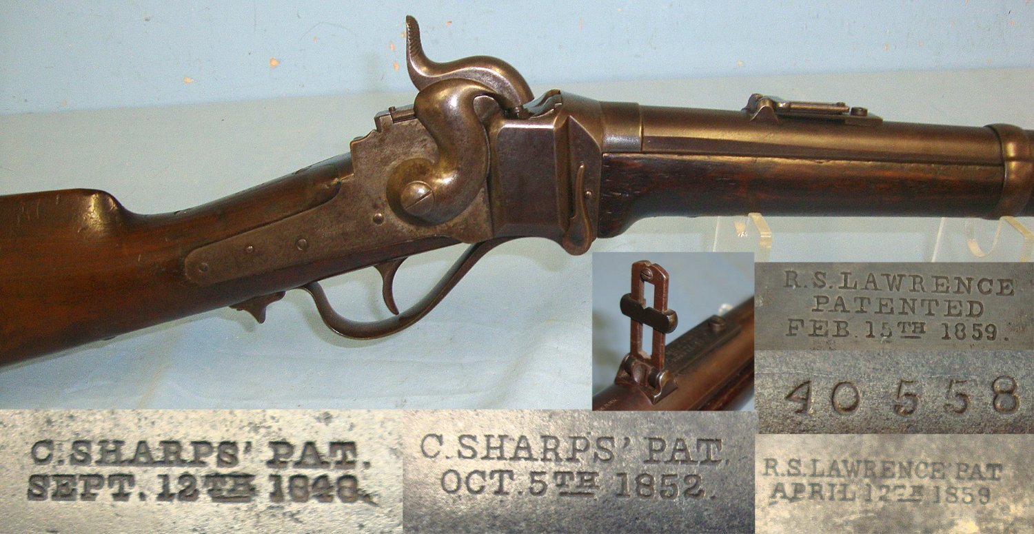  RARE**ORIGINAL**American Civil War Era, Sharps New Model 1859 .52” Paper Cartridge Capping Breech Loading Percussion Single Shot Rifle With Lawrence 1859 Patent Flip Up Ladder Rear Sight & Patch Box. Sn 23386 Sharps  Single Shot Obsolete Rifle