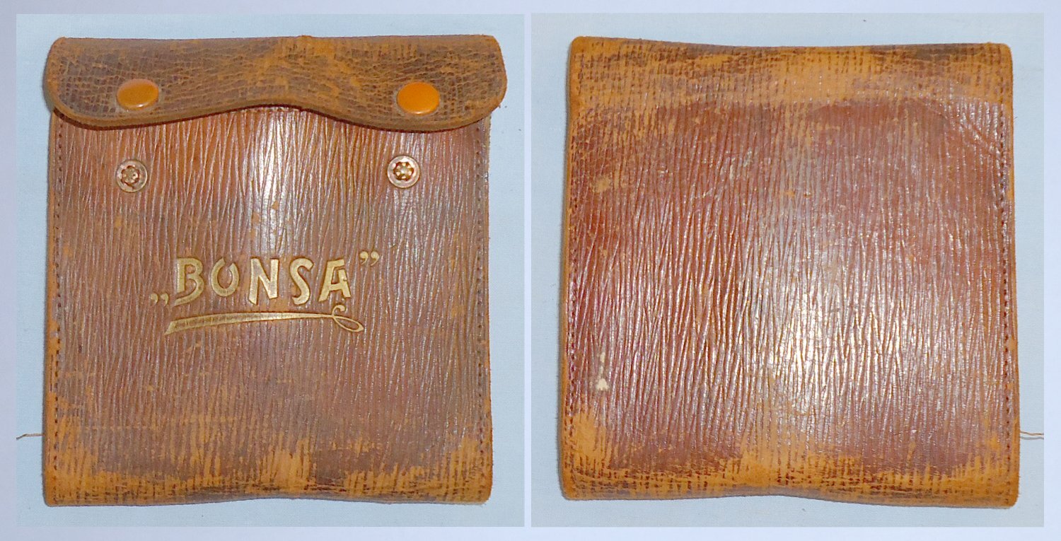  Rare* WWI German Machine Gunners Bonsa Multi-Tool Kit and Leather Case. 21840. This is a rare leather maker marked ‘Bonsa’ brown case containing a hardwood knife handle and 13 various interchangeable tool blades, stamped D.R.G.M./Bonsa (D.R.G.M. Deuts Rare* WWI German Machine Gunners Bonsa Multi-Tool Kit and Leather Case. 21840. This is a rare leather maker marked ‘Bonsa’ brown case containing a hardwood knife handle and 13 various interchangeable tool blades, stamped D.R.G.M./Bonsa (D.R.G.M. Deuts Antique & Militaria