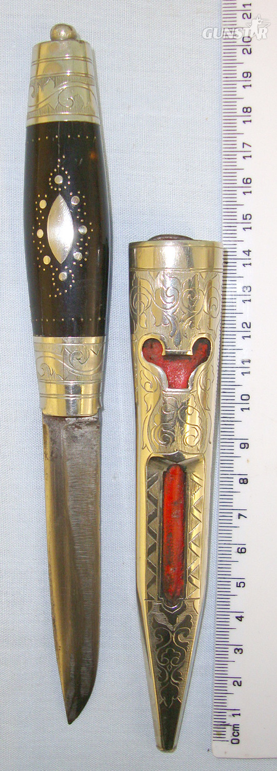 BEST QUALITY**Victorian Era Silver Mounted Finnish Puukko Hunting / Fishing Knife With Silver Mounted Open Top Red Leather Scabbard. ED 2182 Hunting Knive in 