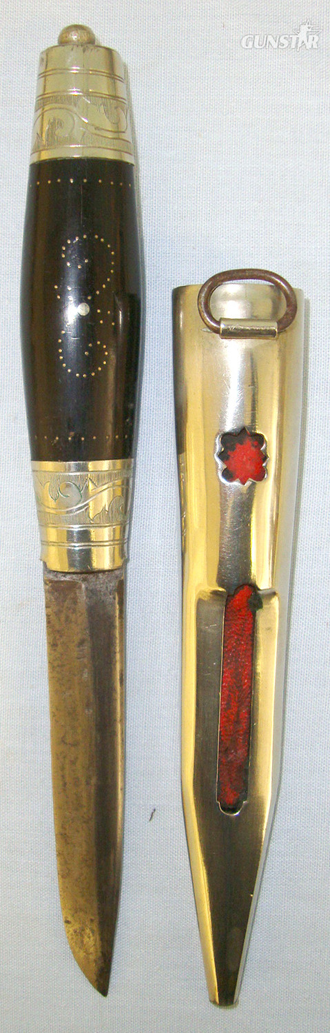  BEST QUALITY**Victorian Era Silver Mounted Finnish Puukko Hunting / Fishing Knife With Silver Mounted Open Top Red Leather Scabbard. ED 2182 Hunting Knive