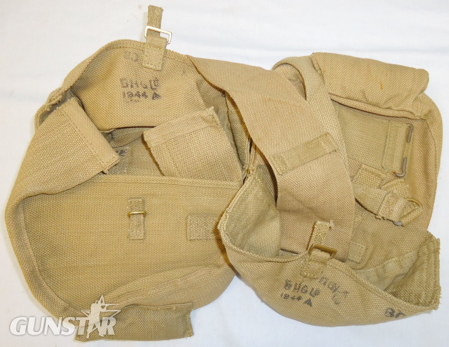 Original 1944 Dated WWII Webley Matching Drum Magazine Pouches for the Vickers ‘K’ Machine Gun used by the S.A.S & L.R.D.G in North Africa, Italy and the Balkans by Maker B.H.G. 22127. Original 1944 Dated WWII Webley Matching Drum Magazine Pouches for the Vickers ‘K’ Machine Gun used by the S.A.S & L.R.D.G in North Africa, Italy and the Balkans by Maker B.H.G. 22127.  Antique & Militaria