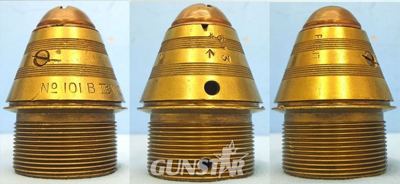 INERT DEACTIVATED. British WW1, 1917 Dated British No 101B Percussion Nose Fuze For High Explosive Heavy Howitzer H.E. (High Explosive) Rounds. - O 2187 INERT DEACTIVATED. British WW1, 1917 Dated British No 101B Percussion Nose Fuze For High Explosive Heavy Howitzer H.E. (High Explosive) Rounds. - O 2187  Other Ammunition in 