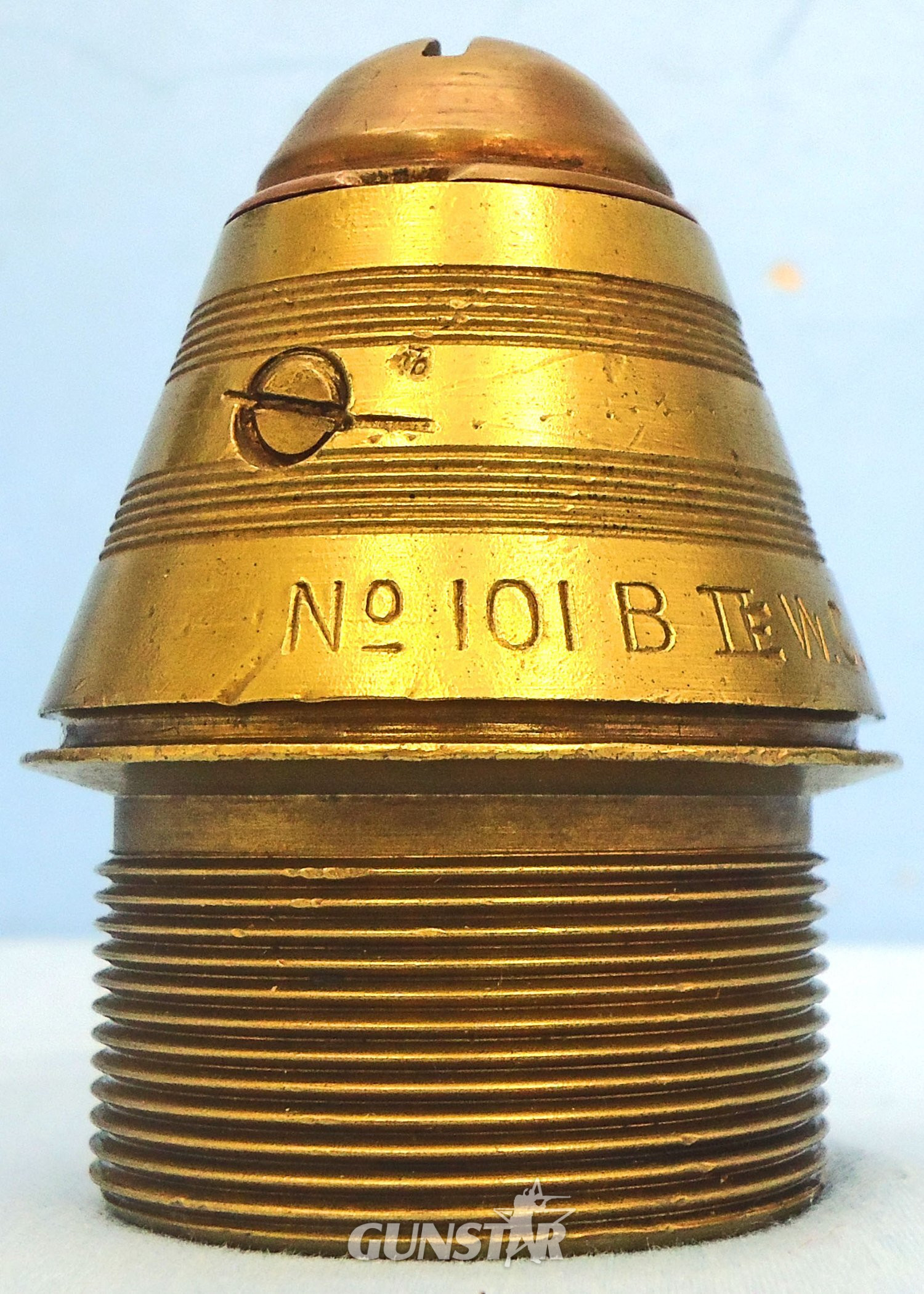 INERT DEACTIVATED. British WW1, 1917 Dated British No 101B Percussion Nose Fuze For High Explosive Heavy Howitzer H.E. (High Explosive) Rounds. - O 2187 INERT DEACTIVATED. British WW1, 1917 Dated British No 101B Percussion Nose Fuze For High Explosive Heavy Howitzer H.E. (High Explosive) Rounds. - O 2187  Other Ammunition - {CATEGORY} in 