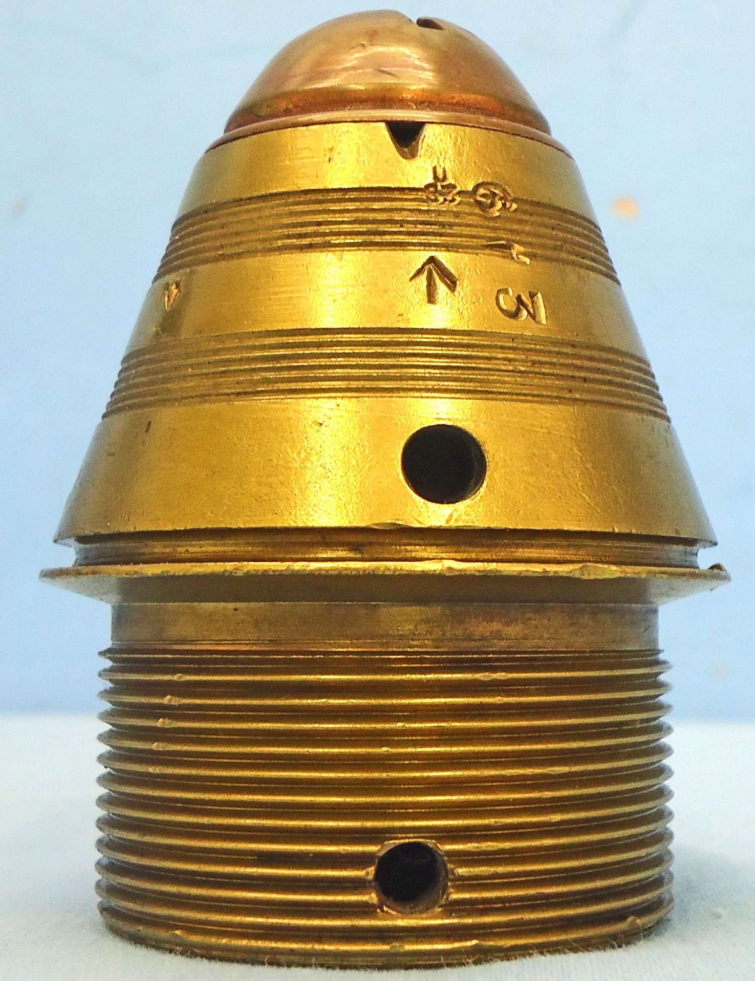 INERT DEACTIVATED. British WW1, 1917 Dated British No 101B Percussion Nose Fuze For High Explosive Heavy Howitzer H.E. (High Explosive) Rounds. - O 2187 INERT DEACTIVATED. British WW1, 1917 Dated British No 101B Percussion Nose Fuze For High Explosive Heavy Howitzer H.E. (High Explosive) Rounds. - O 2187  Other Ammunition - {CATEGORY}