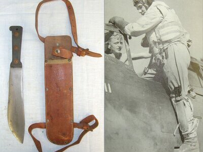 RARE**WW2 British Ralph Martindale Chindit Paratroopers / RAF Pilots Short Machete Fighting Knife & Original WD 1943 Dated Leather Scabbard By ‘BHG’ With Correct Strap Assembly For Leg Carry. Sn 21079 Knive