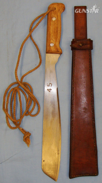 WWII 1945 Dated British Indian Army Machete by Maker Martin Davis and 1945 Stamped Side Opening Sheath by Cawnpore Arsenal. ED 2691. Other Blade in 