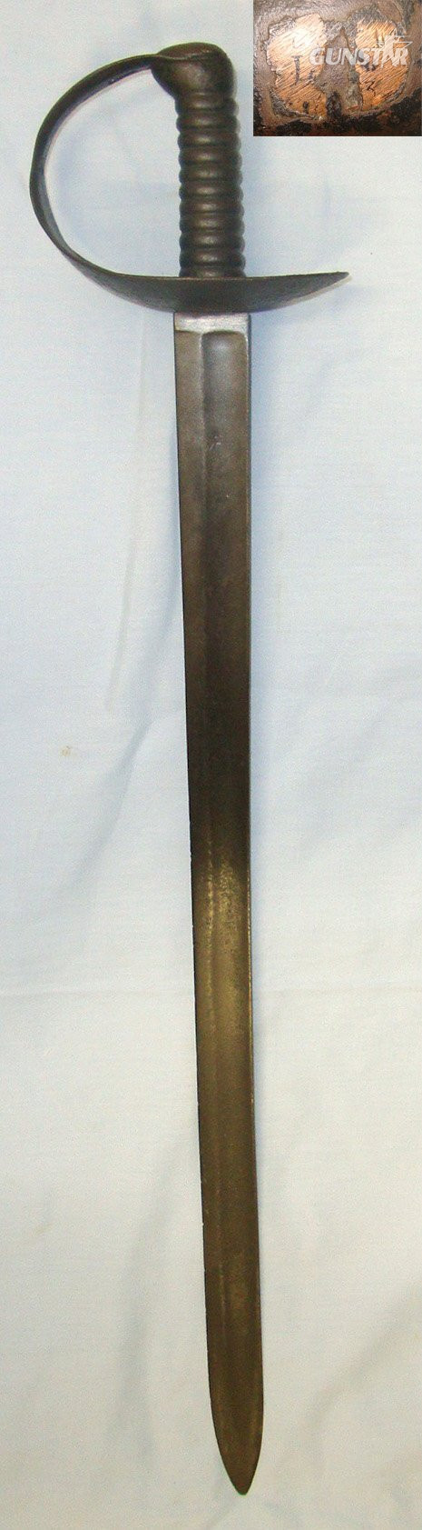 British WD 1845 Pattern Royal Navy Boarding Cutlass Weapon With Earlier 1805-1817 John Gill Birmingham Blade, Guard Mounted With Brass Rack Identification Plate With Partially Visible Rack Weapon Number ‘L3’. Sn 22370:1 Sword in 