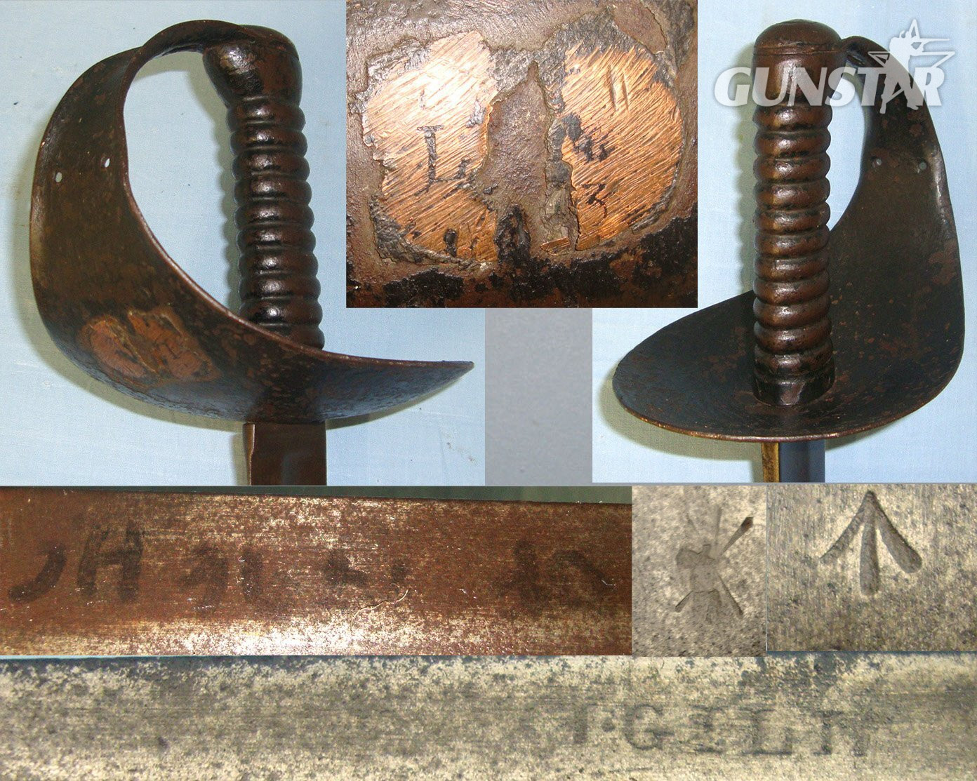 British WD 1845 Pattern Royal Navy Boarding Cutlass Weapon With Earlier 1805-1817 John Gill Birmingham Blade, Guard Mounted With Brass Rack Identification Plate With Partially Visible Rack Weapon Number ‘L3’. Sn 22370:1 Sword