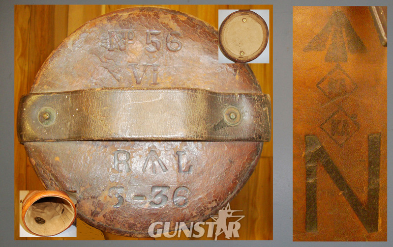  1936 British Royal Navy Marked No.56 VI Leather, Cork & Canvas Cordite Charge Carrier. MISC 812. 1936 British Royal Navy Marked No.56 VI Leather, Cork & Canvas Cordite Charge Carrier. MISC 812. Other Accessory