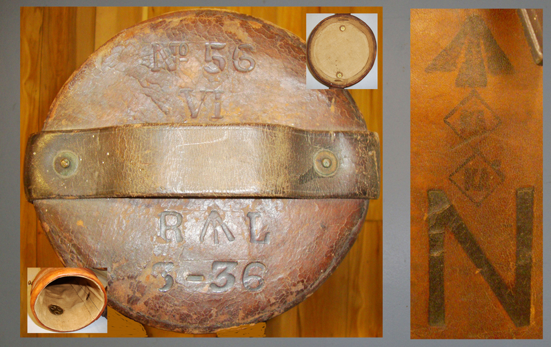  1936 British Royal Navy Marked No.56 VI Leather, Cork & Canvas Cordite Charge Carrier. MISC 812. 1936 British Royal Navy Marked No.56 VI Leather, Cork & Canvas Cordite Charge Carrier. MISC 812. Other Accessory