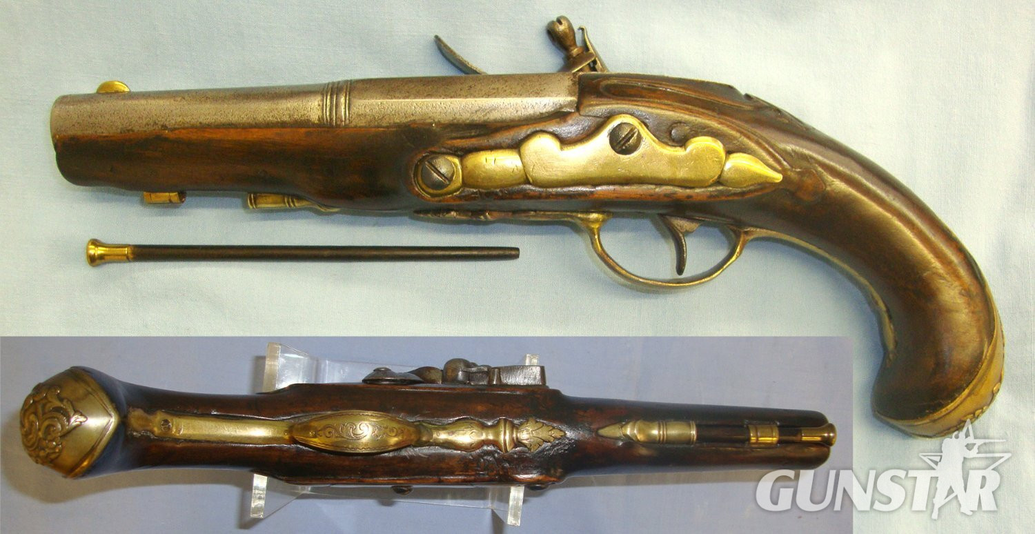  ORNATE**C1800 ‘De Warnotte Pic No.44’ 15 Bore Gentleman’s Flintlock Traveling Pistol With Brass Fittings & Rifled Barrel. Sn 21393:53 16 Bore/gauge Muzzleloader