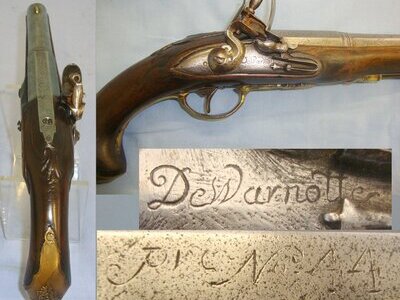 ORNATE**C1800 ‘De Warnotte Pic No.44’ 15 Bore Gentleman’s Flintlock Traveling Pistol With Brass Fittings & Rifled Barrel. Sn 21393:53 16 Bore/gauge Muzzleloader