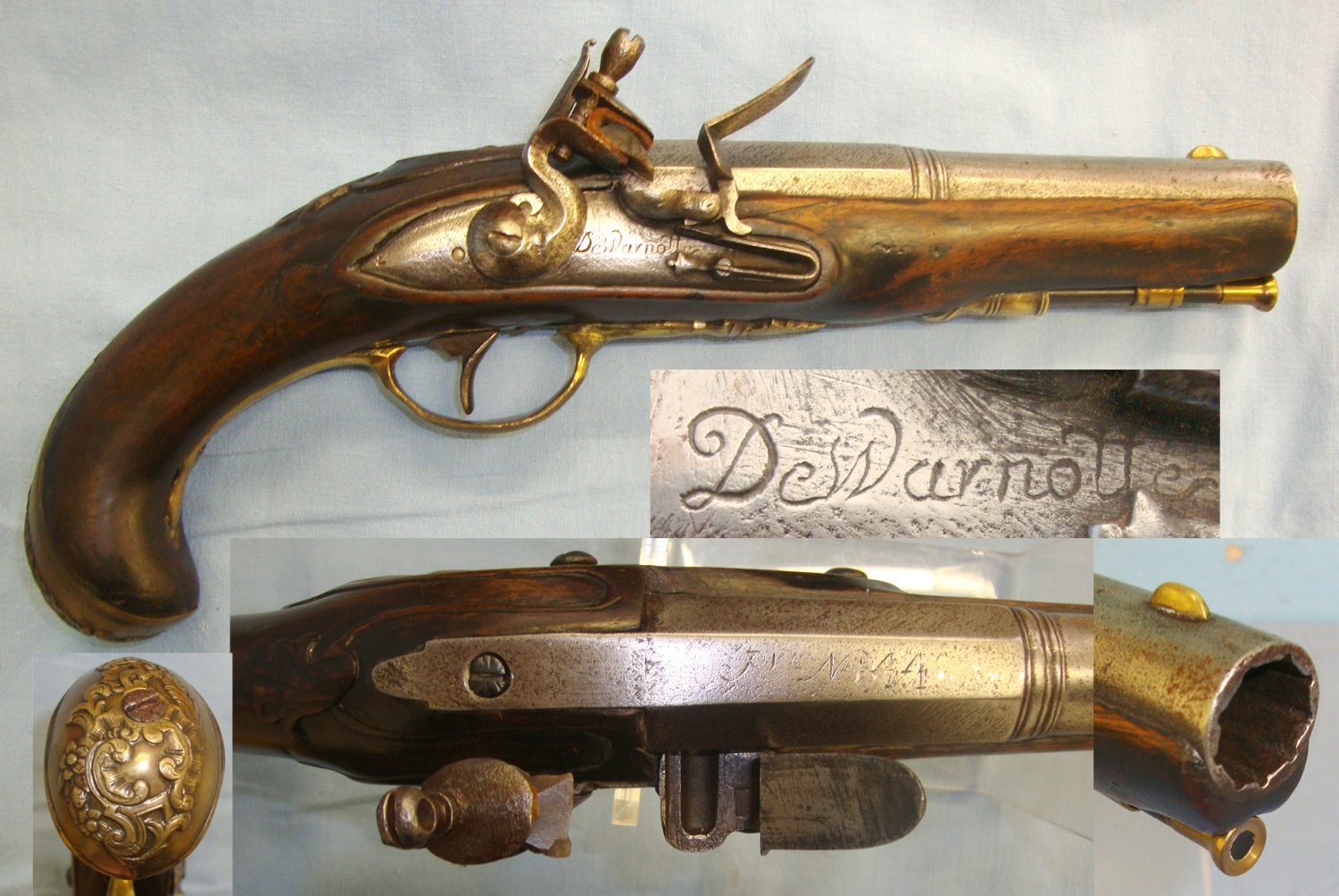 ORNATE**C1800 ‘De Warnotte Pic No.44’ 15 Bore Gentleman’s Flintlock Traveling Pistol With Brass Fittings & Rifled Barrel. Sn 21393:53 16 Bore/gauge Muzzleloader