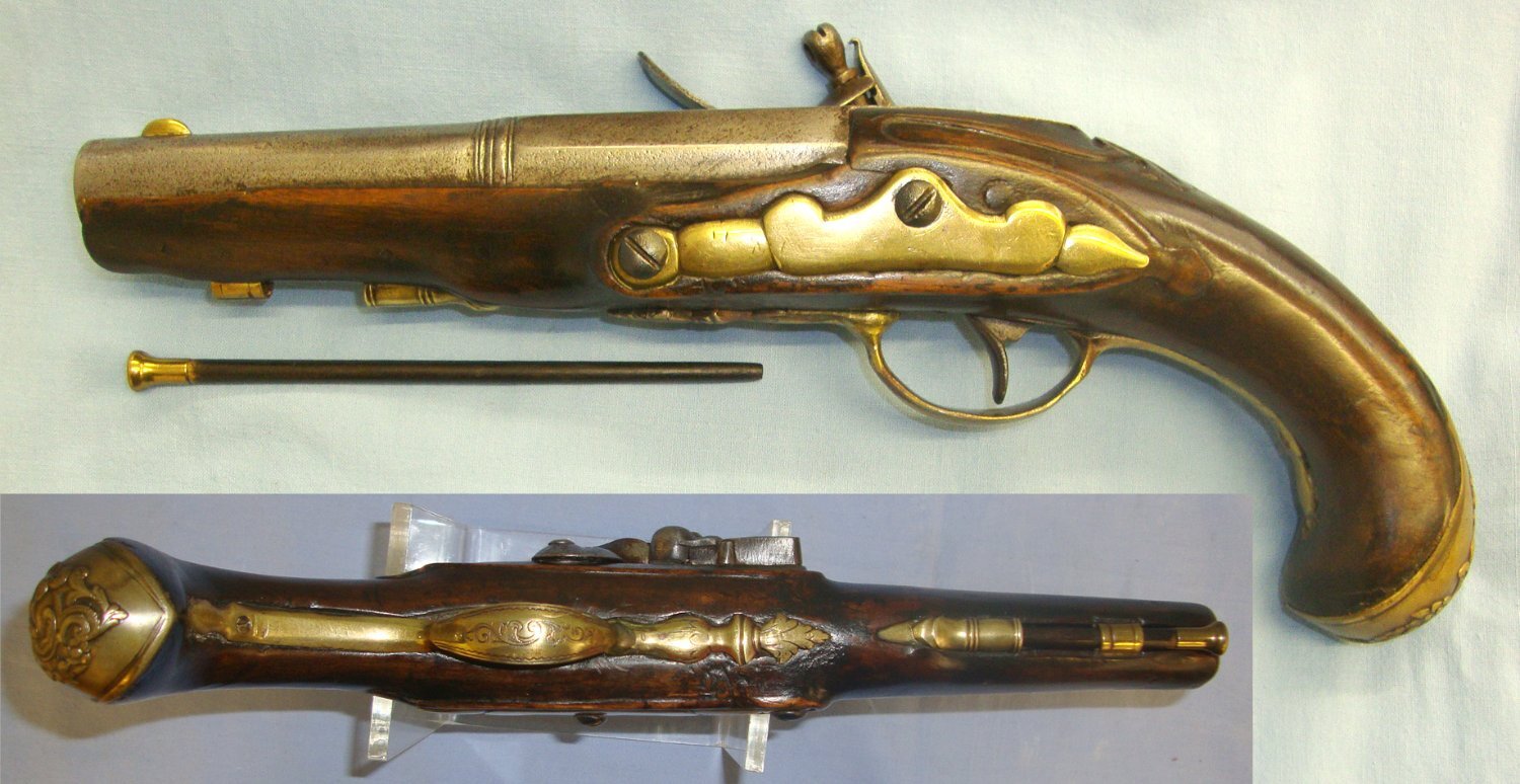  ORNATE**C1800 ‘De Warnotte Pic No.44’ 15 Bore Gentleman’s Flintlock Traveling Pistol With Brass Fittings & Rifled Barrel. Sn 21393:53 16 Bore/gauge Muzzleloader