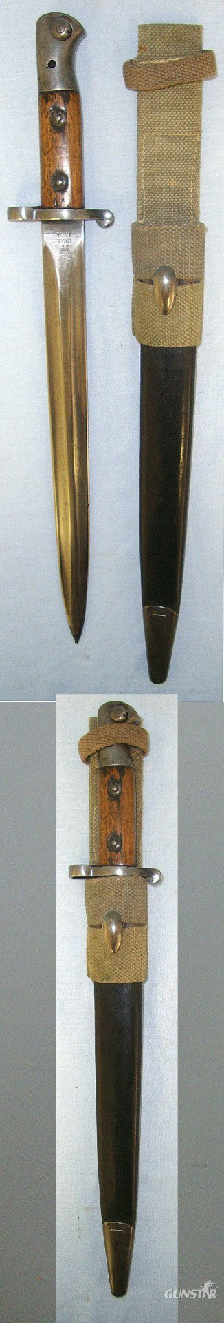 RARE MAKER**British WD 1904 Dated Mole 1903 Pattern Sword Bayonet & Scabbard With Webbing Frog. Sn 23241 Bayonet in 