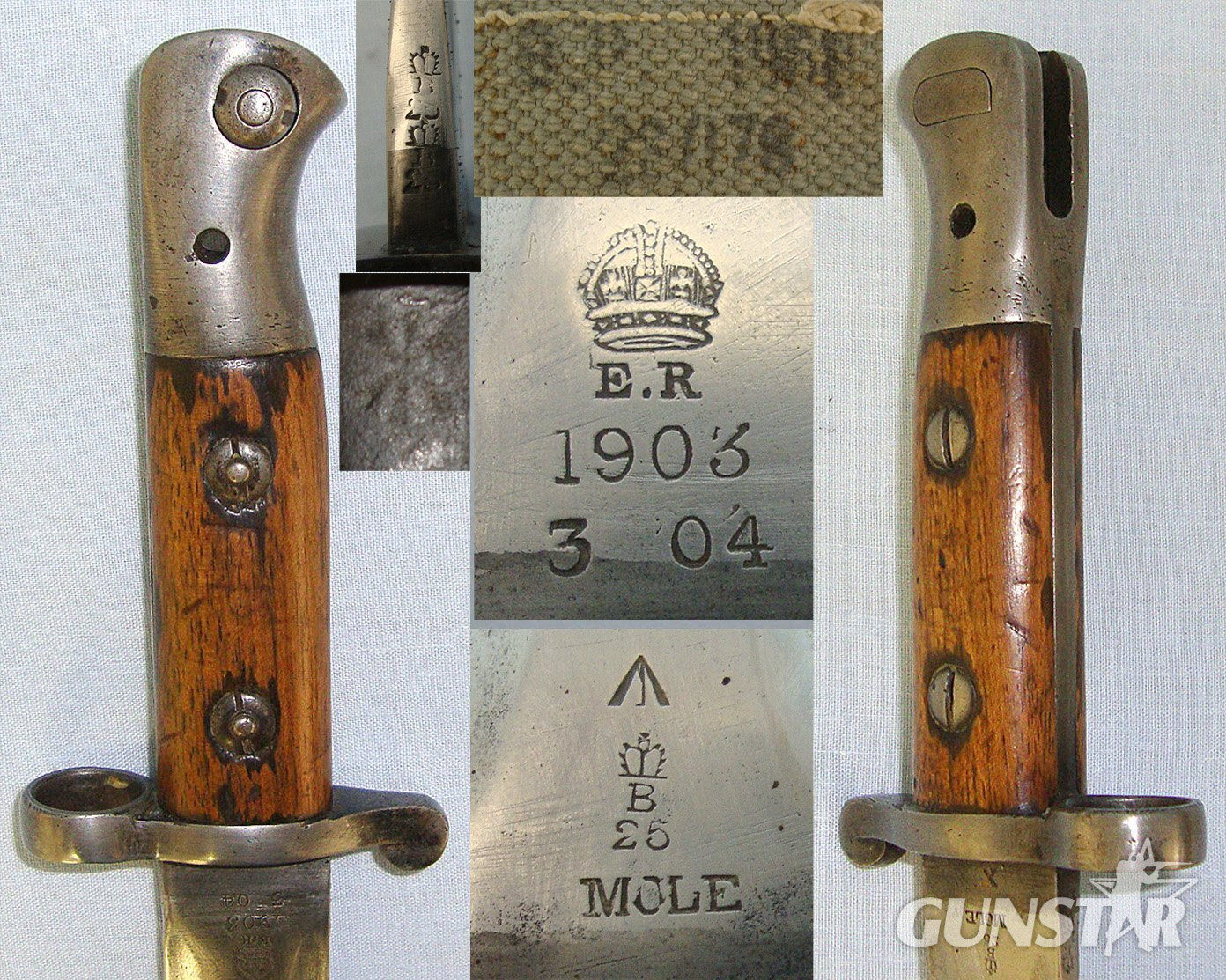 RARE MAKER**British WD 1904 Dated Mole 1903 Pattern Sword Bayonet & Scabbard With Webbing Frog. Sn 23241 Bayonet