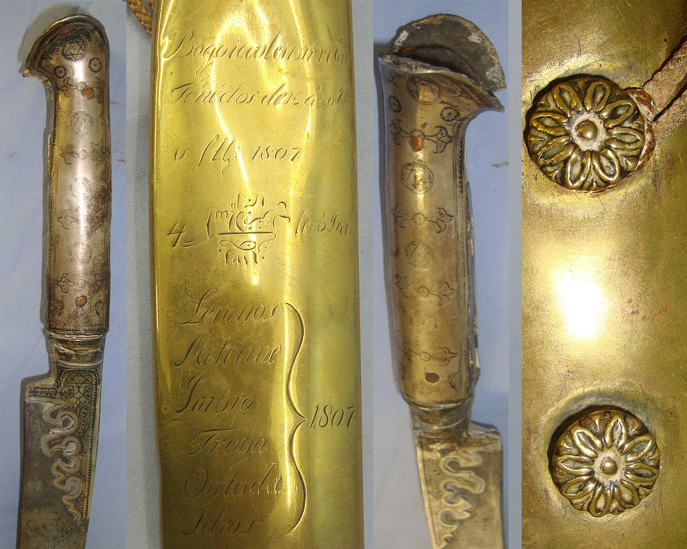 RARE**NAPOLEONIC WARS ERA**CAPTURED** Anglo-Turkish War 1807 - 1809 Ottoman Infantry Varsak / Kulakli (Eared) Hilt, Yataghan Blade Sword With Original Brass Scabbard Period Presentation Engraved With Dardanelles Campaign 1807 Battle Honours. Sn 23560 Sword